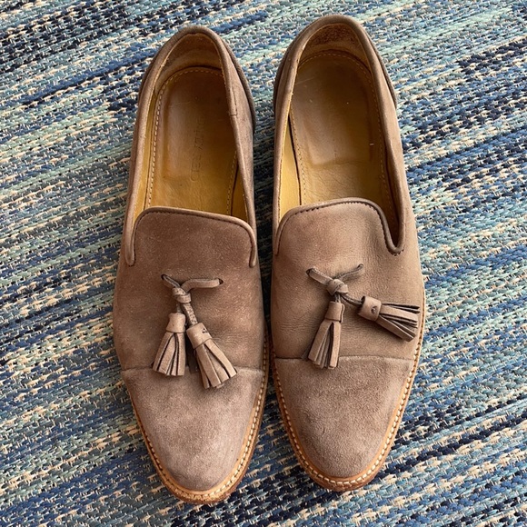 Billy Reid Shoes - Billy Reid Tassel Suede Leather Taupe Loafers size 7.5